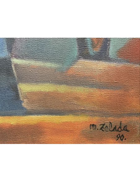 Zelada, Miguel. (A Coruña, 1942). Interior con dos figuras. Óleo sobre lienzo.