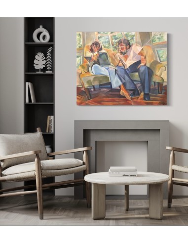 Zelada, Miguel. (A Coruña, 1942). Interior con dos figuras. Óleo sobre lienzo.