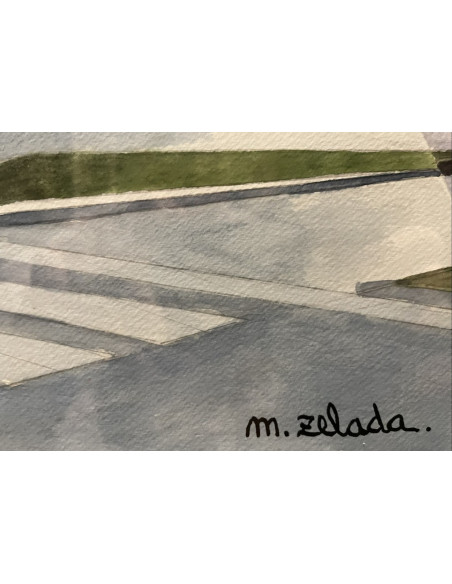 Zelada, Miguel. (A Coruña, 1942). Casas en Zalaeta. Acuarela sobre papel.