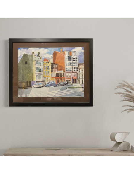 Zelada, Miguel. (A Coruña, 1942). Casas en Zalaeta. Acuarela sobre papel.