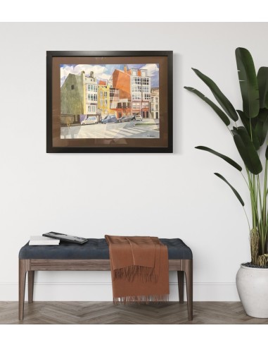 Zelada, Miguel. (A Coruña, 1942). Casas en Zalaeta. Acuarela sobre papel.