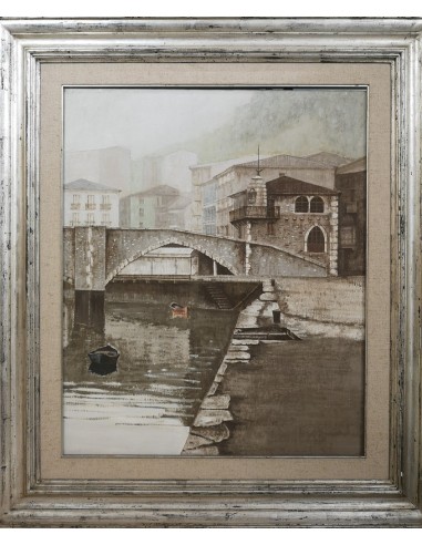 Luzuriaga, Juan Ramón (Bilbao, 1938). Desde el muelle. Ondarroa. Óleo sobre lienzo