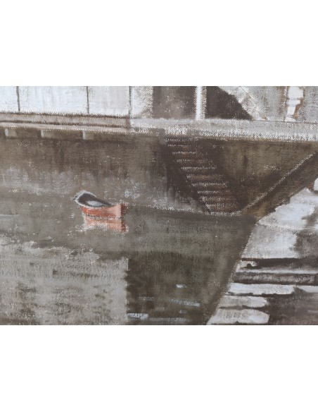 Luzuriaga, Juan Ramón (Bilbao, 1938). Desde el muelle. Ondarroa. Óleo sobre lienzo