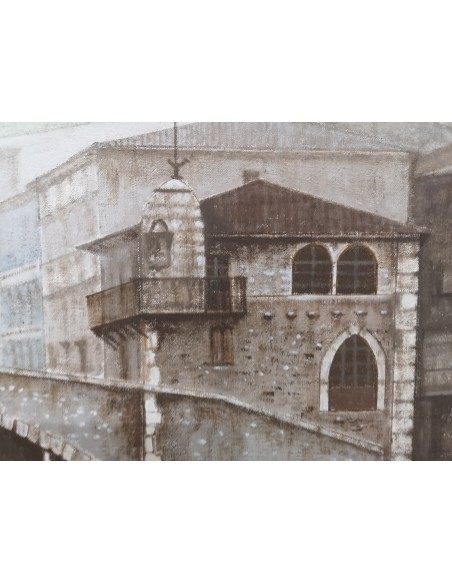 Luzuriaga, Juan Ramón (Bilbao, 1938). Desde el muelle. Ondarroa. Óleo sobre lienzo