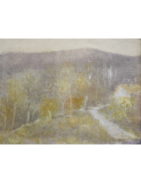 Leopoldo Varela (Vigo 1929- 2007). Paisaje III. Óleo sobre lienzo.