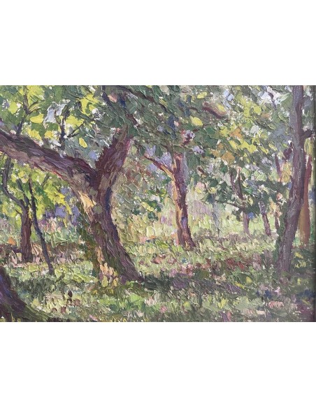 Jose Francisco Pérez Martínez (A Coruña, 1907-1985). Bosque. Óleo sobre lienzo