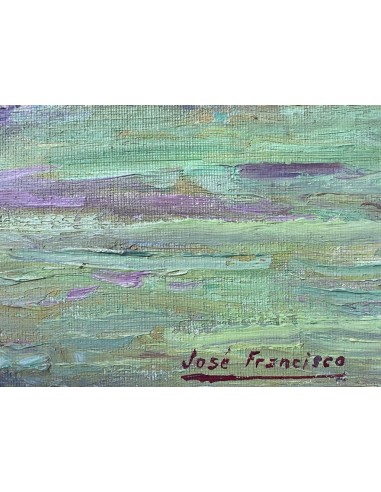José Francisco Pérez Martínez (A Coruña, 1907-1985). Al pie de la montaña. Óleo sobre tabla.