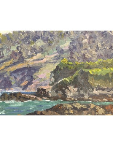 José Francisco Pérez Martínez (A Coruña, 1907-1985). En la costa. Óleo sobre tabla.