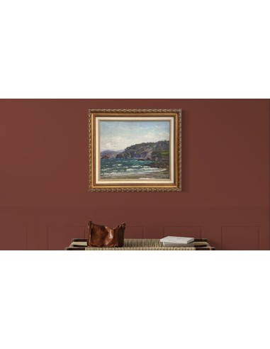 José Francisco Pérez Martínez (A Coruña, 1907-1985). En la costa. Óleo sobre tabla.