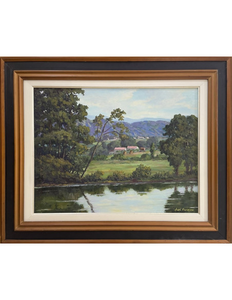 José Francisco Pérez Martínez (A Coruña, 1907-1985). Paisaje. Óleo sobre tabla.
