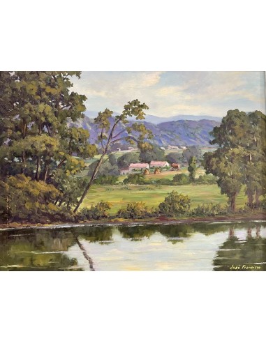 José Francisco Pérez Martínez (A Coruña, 1907-1985). Paisaje. Óleo sobre tabla.