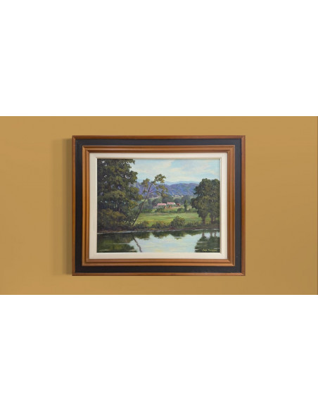 José Francisco Pérez Martínez (A Coruña, 1907-1985). Paisaje. Óleo sobre tabla.