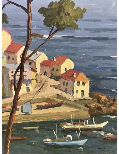 José Francisco Pérez Martínez (A Coruña, 1907-1985). Caión, Laracha. Óleo sobre tabla.