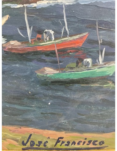 José Francisco Pérez Martínez (A Coruña, 1907-1985). Caión, Laracha. Óleo sobre tabla.