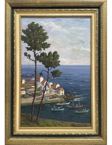 José Francisco Pérez Martínez (A Coruña, 1907-1985). Caión, Laracha. Óleo sobre tabla.