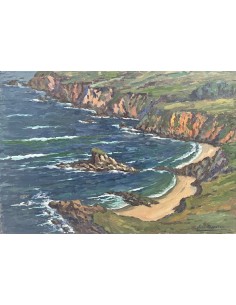 José Francisco Pérez Martínez (A Coruña, 1907-1985). Playas. Óleo sobre tabla. 2