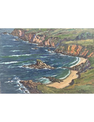 José Francisco Pérez Martínez (A Coruña, 1907-1985). Playas. Óleo sobre tabla.
