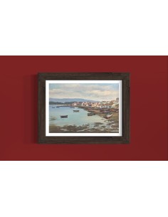 José Francisco Pérez Martínez (A Coruña, 1907-1985). Pueblo en la Ría. Óleo sobre tabla.