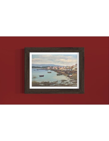 José Francisco Pérez Martínez (A Coruña, 1907-1985). Pueblo en la Ría. Óleo sobre tabla.