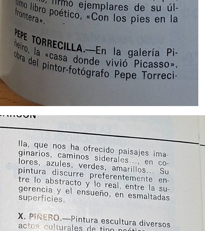 Fragmentos de la página 81 de Arteguía, número 32, con la referencia a Pepe Torrecilla en la galería Piñeiro